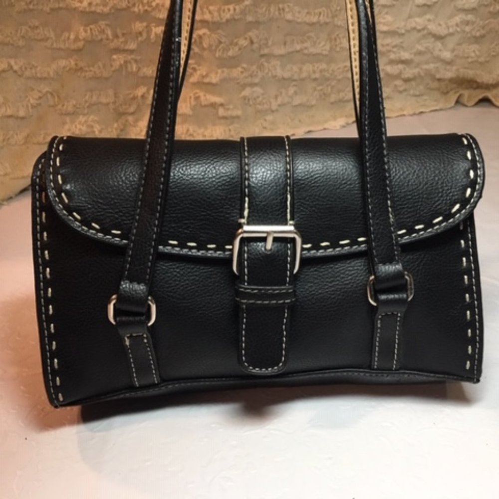 LIZ CLAIBORNE Small Black Leather Satchel Handbag 8.5x2.25x5.5 - Picture 8 of 9